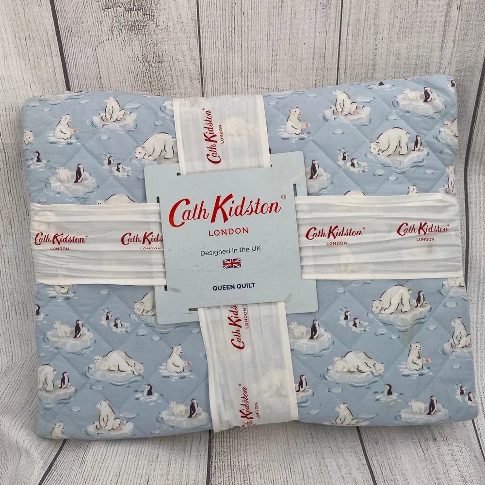 Cath Kidston Polar Ice Quilt Queen Blue Polar Bear Penguin Cotton Percale Winter
